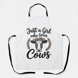 Vintage Girl Who Loves Cows Floral Cow Shirt Desig Apron