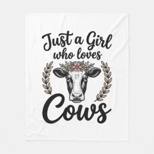 Vintage Girl Who Loves Cows Floral Cow Shirt Desig Fleece Blanket