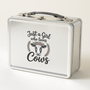 Vintage Girl Who Loves Cows Floral Cow Shirt Desig Metal Lunch Box