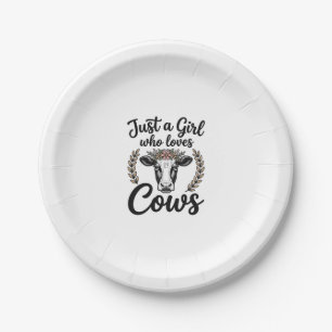 Vintage Girl Who Loves Cows Floral Cow Shirt Desig Paper Plate