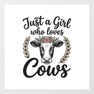 Vintage Girl Who Loves Cows Floral Cow Shirt Desig Window Cling