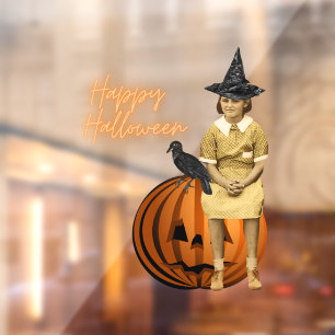 Vintage Girl Witch Halloween  Window Cling