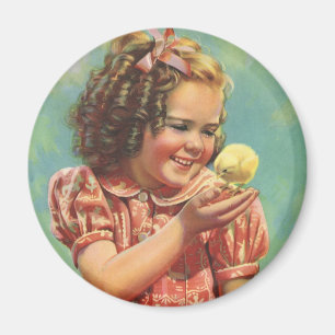 Vintage Girl with Baby Chick, Happy Child Smiling Magnet