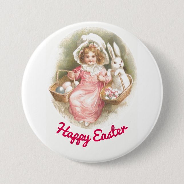 Vintage Girl With Baskets Button (Front)