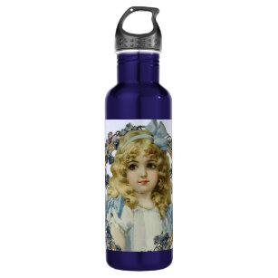 Vintage Girl with Beautiful Flowers and Bow 710 Ml Water Bottle