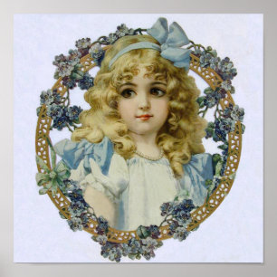 Vintage Girl with Beautiful Flowers and Bow Poster