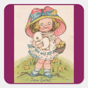 Vintage Girl With Bunny Easter Sticker