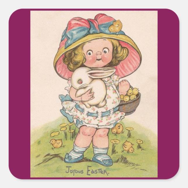 Vintage Girl With Bunny Easter Sticker (Front)