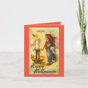 Vintage Girl With Candle Halloween Greeting Card