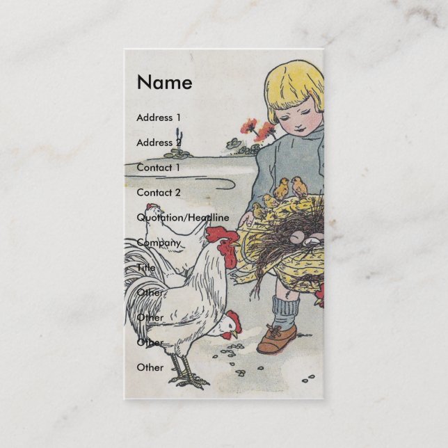 Vintage Girl with Chickens Business Card (Front)