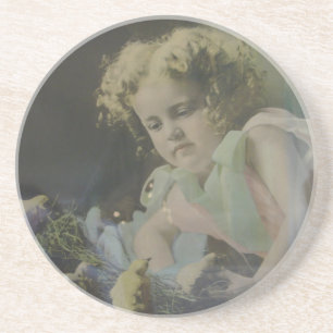 Vintage Girl With Chicks Coaster