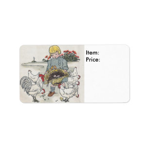 Vintage Girl With Chicks Pricing Sticker