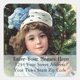 Vintage Girl With Christmas Tree Address Label