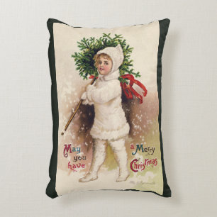 Vintage Girl with Christmas Tree, Ellen Clapsaddle Accent Pillow