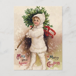 Vintage Girl with Christmas Tree, Ellen Clapsaddle Holiday Postcard