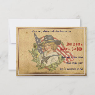 Vintage Girl with Flags Memorial Day Invitation