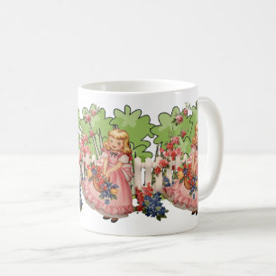 Vintage Girl with Flowers in the Garden Coffee Mug