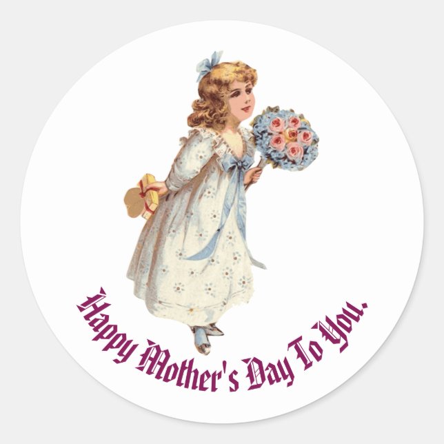 Vintage Girl With Flowers Sticker (Front)