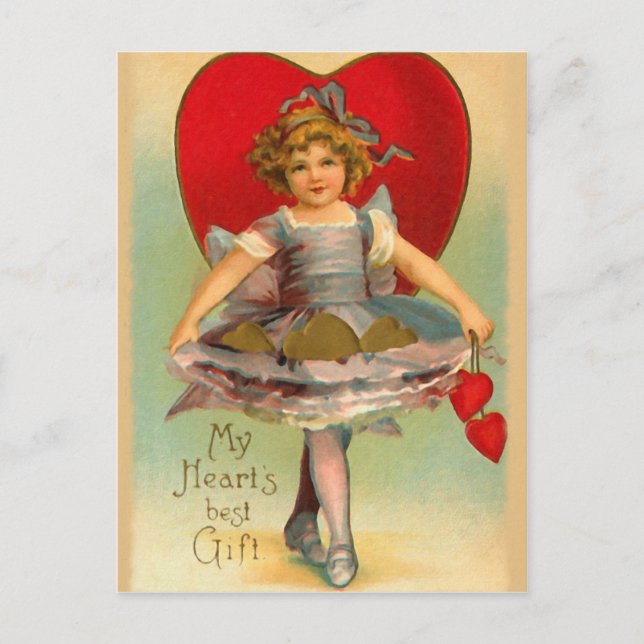 Vintage Girl with Hearts Postcard (Front)
