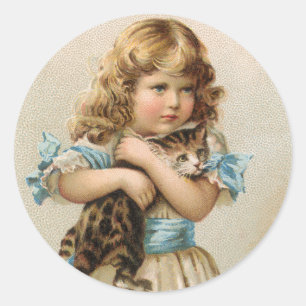 Vintage Girl with her Kitten Stickers