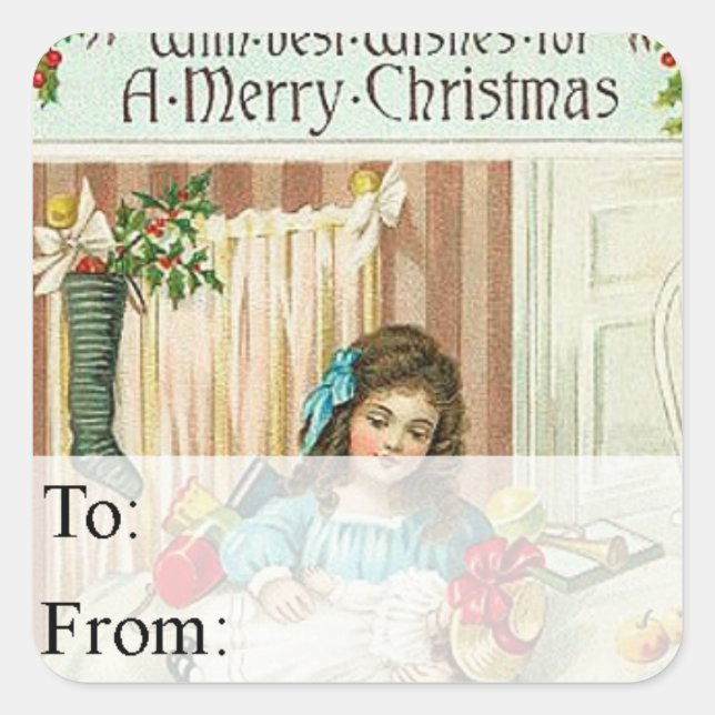 Vintage Girl With New Doll Gift Tag (Front)