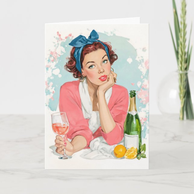 Vintage Girl with Pink Champagne Card (Front)