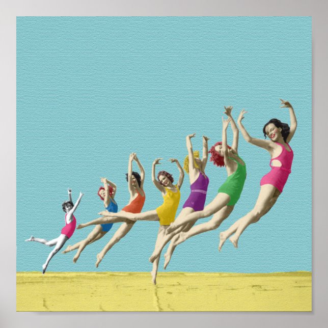 Vintage Girls Leaping on the Beach Poster (Front)