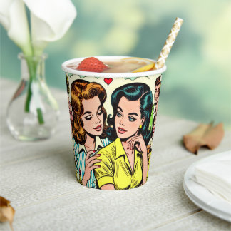 Vintage Girls Romance Comics Paper Cups