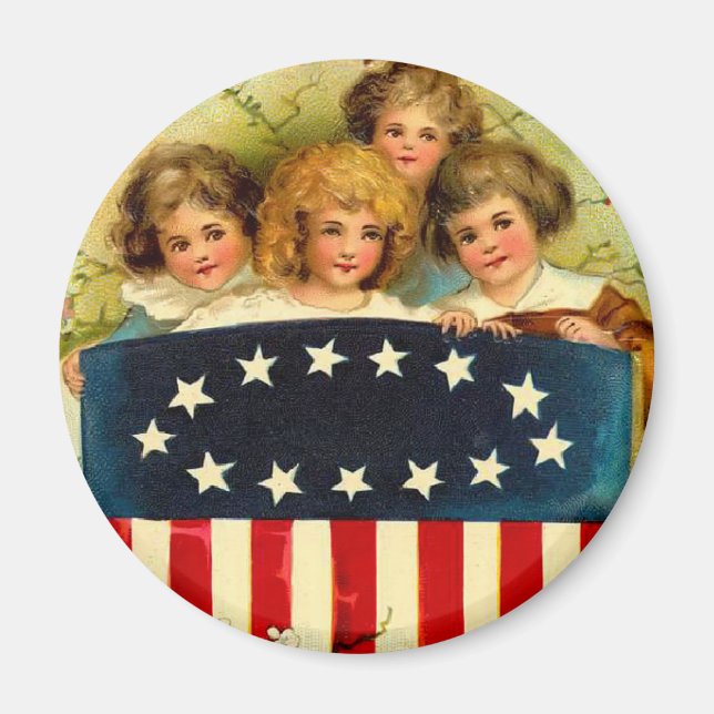Vintage Girls Round Magnet (Front)