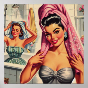 Vintage Girls Shower Illustration Poster