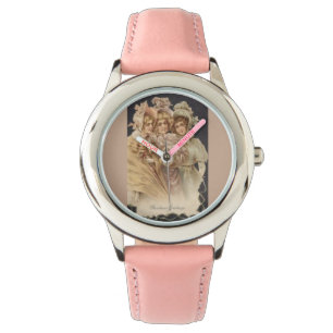 Vintage Girls Victorian Christmas Pink Kids Watch