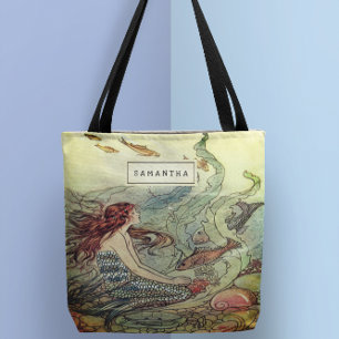 Vintage Girly Mermaid Under The Sea Personalized Tote Bag