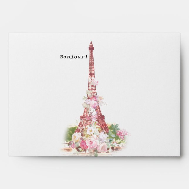 Vintage girly pink flowers Paris Eiffel Tower Envelopes (Front)