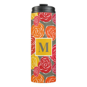 Vintage girly roses floral pattern monogram thermal tumbler