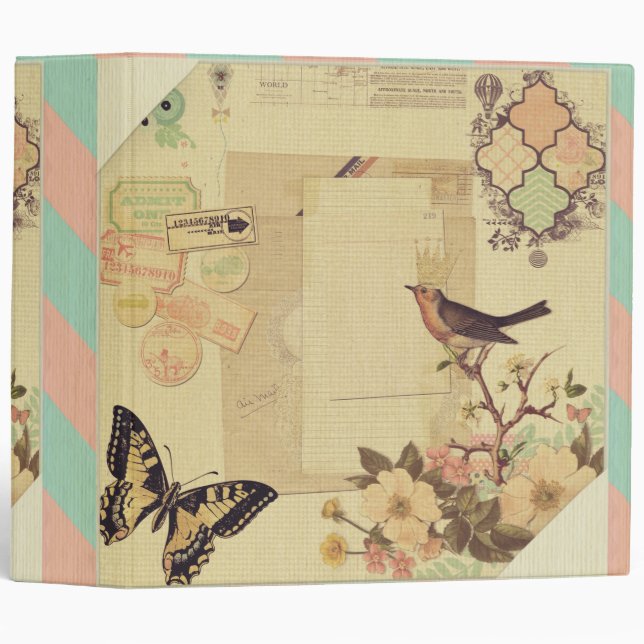 Vintage,girly,whimsical,cute,collage,shabby chic binder (Front/Spine)