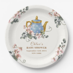 Vintage Girly Wildflower Tea Baby Shower Paper Plate