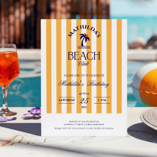 Vintage Girly Yellow Beach Club Birthday Invitation