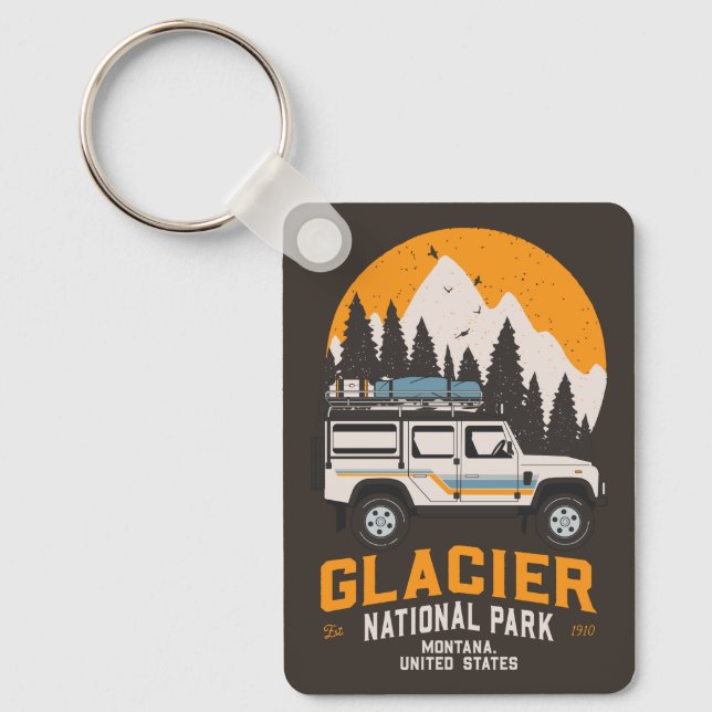 Vintage Glacier National Park Road Trip Montana  Keychain (Front)