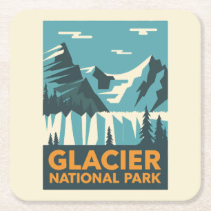 Vintage Glacier National Park Square Paper Coaster