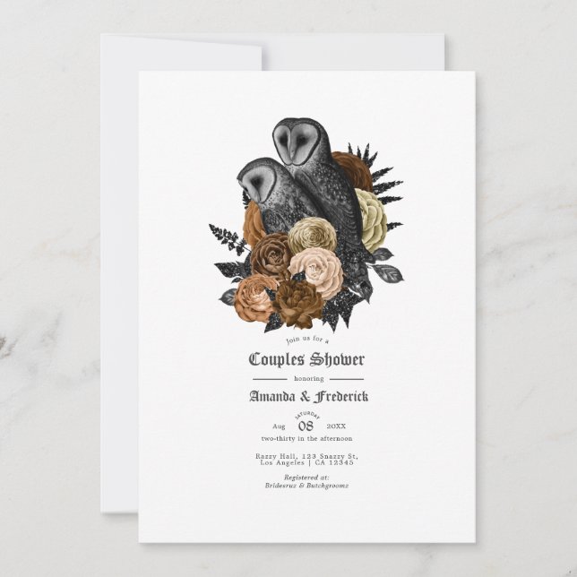 Vintage Glam Amber Owls Gothic Couples Shower Invitation (Front)