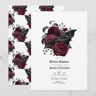 Vintage Glam Burgundy Raven Gothic Bridal Shower Invitation