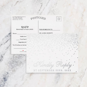 Vintage Glam Confetti Wedding RSVP Real Foil Invitation Postcard