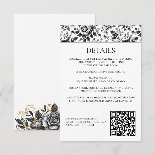 Vintage Glam Floral Wedding Enclosure Card (Front/Back)
