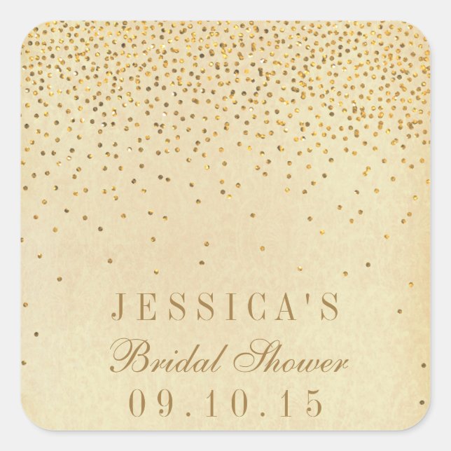 Vintage Glam Gold Confetti Bridal Shower Stickers (Front)
