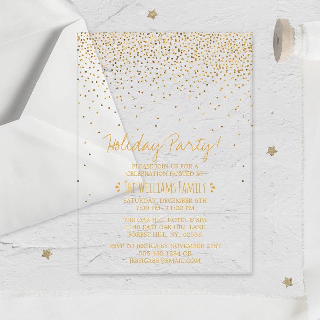 Vintage Glam Gold Confetti Holiday Party Acrylic Invitations (Creator Uploaded)