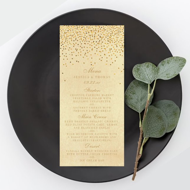 Vintage Glam Gold Confetti Wedding Menu (Creator Uploaded)