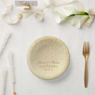 Vintage Glam Gold Confetti Wedding Paper Plate