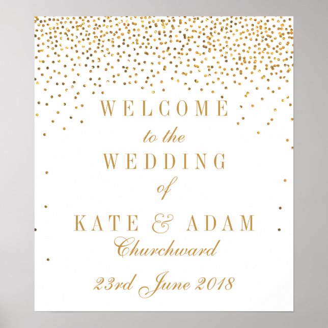 Vintage Glam Gold Confetti Wedding Welcome Sign (Front)