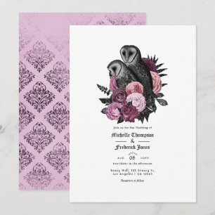 Vintage Glam Mauve Owls Gothic Wedding Invitation