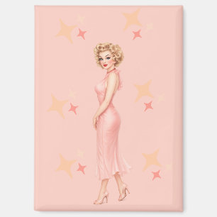Vintage Glam Pin-Up Girl in Blush Pink Magnet